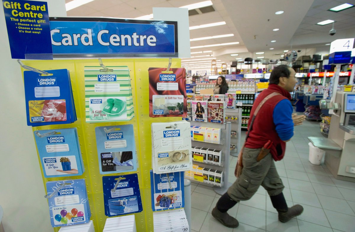 Gift cards are seen in a drug store in North Vancouver, B.C., Thursday, Nov. 15, 2012. 