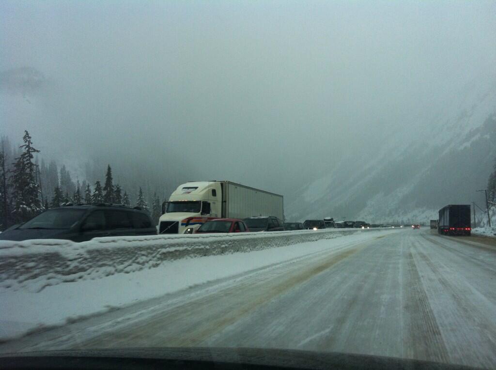 Traffic backed up for 2 km in north-bound lane on Highway 5 just before Great Bear Snowshed due to accident.