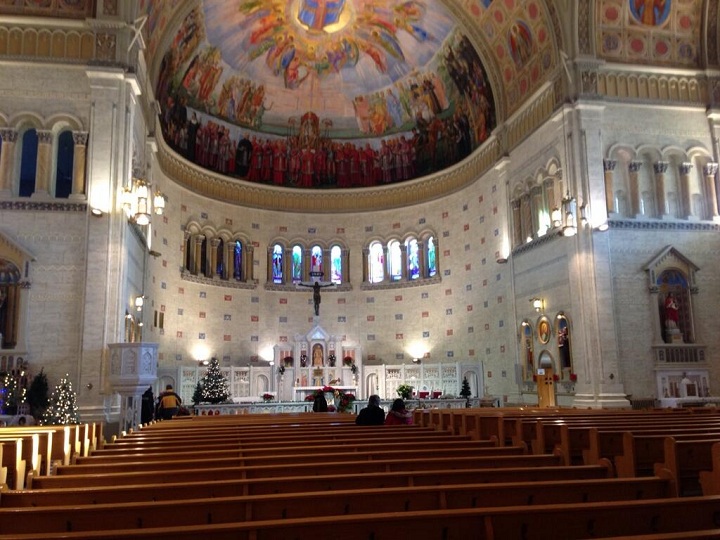 A glimpse inside the Notre-Dame-de-la-Defense Church in the heart of Montreal’s Little Italy where the funeral for reputed Mafia boss Vito Rizzuto was held on December 30, 2013.