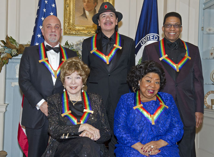 Billy Joel, Carlos Santana, Herbie Hancock, Shirley MacLaine and Martina Arroyo at the 2013 Kennedy Center Honors Gala Dinner on Dec. 7, 2013. 