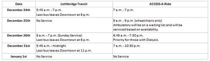 Lethbridge transit schedule