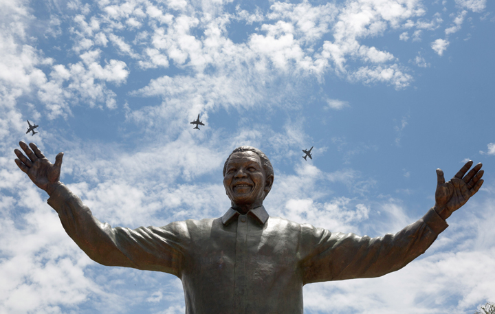 A statue of former South African president Nelson Mandela shortly after its unveiling at the Union Buildings on December 16, 2013 in Pretoria, South Africa.