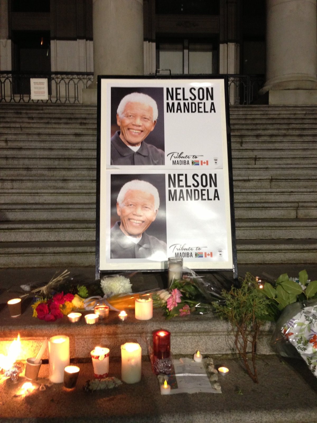 Vigil held at the Vancouver Art Gallery to celebrate the life of Nelson Mandela. 