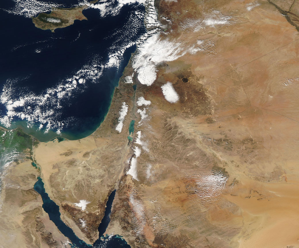 Snow blanketing parts of Middle East seen from space