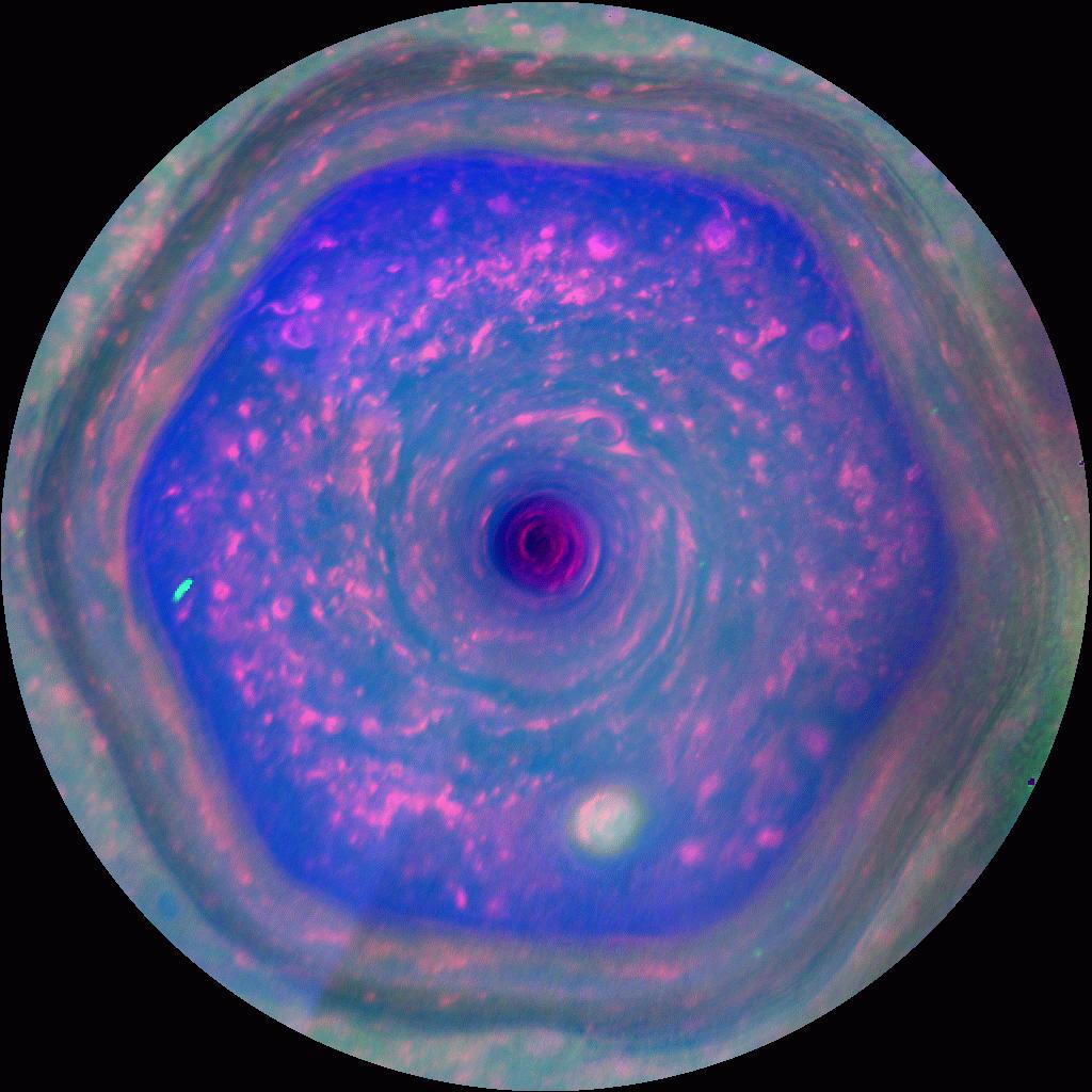 The Cassini spacecraft has obtained the highest-resolution movie yet of the mysterious hexagon around Saturn's north pole. (NASA/JPL-Caltech/SSI/Hampton).