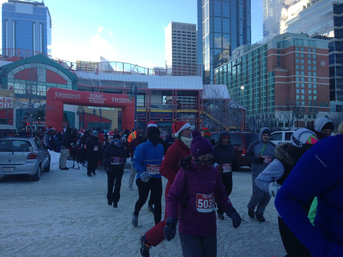 About six hundred people turned out for the Santa Shuffle Fun Run and Elf Walk at Eau Claire Market on Saturday.
