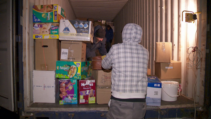 1,500 boxes of supplies collected in Saskatoon being sent to help victims of Typhoon Haiyan in the Philippines.