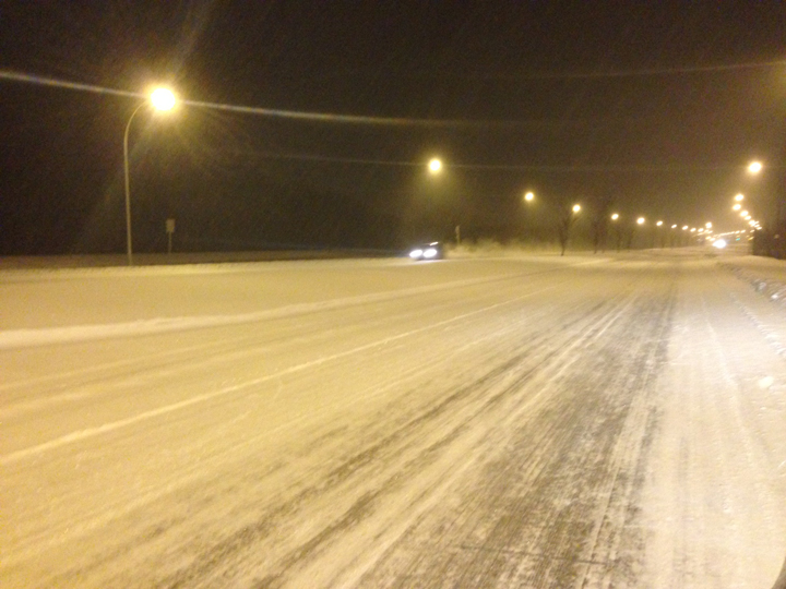 Manitoba RCMP are advising against travel Tuesday morning because of slippery roads.