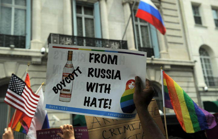 Demonstrators protesting Russia's anti-gay legislation in New York in July.