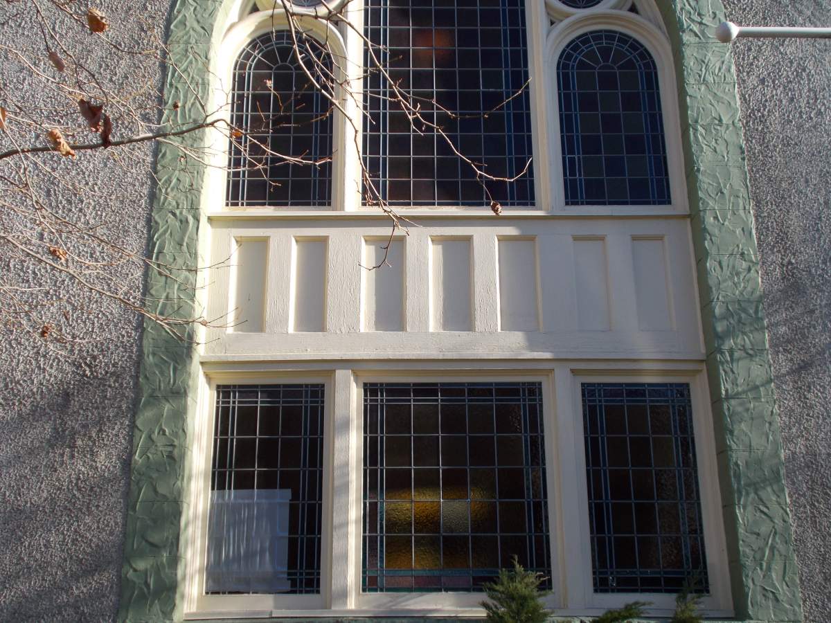 The broken stained glass window.