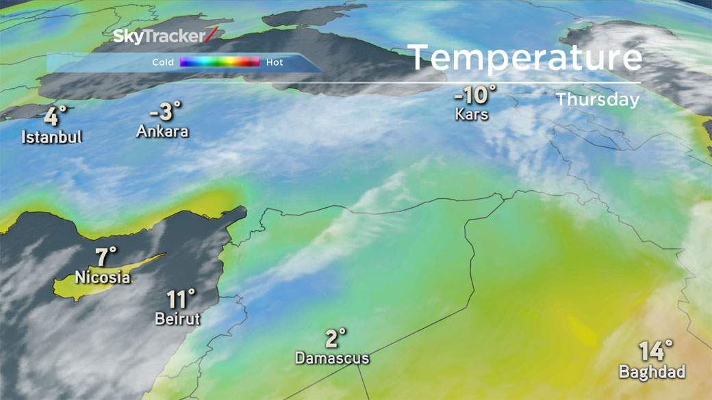 Temperatures across the Middle East have been chilly and people have been battling fierce winds and snow in some areas. (Global News)