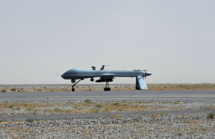 Picture taken on the tarmac of Kandahar military airport on June 13, 2010 of a US Predator unmanned drone armed with a missile.