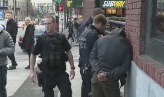 Vancouver Police make an arrest in Yaletown.