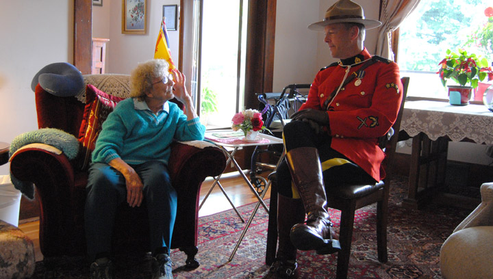 War bride whose wish came true in meeting Mountie now friends with the man in red serge.
