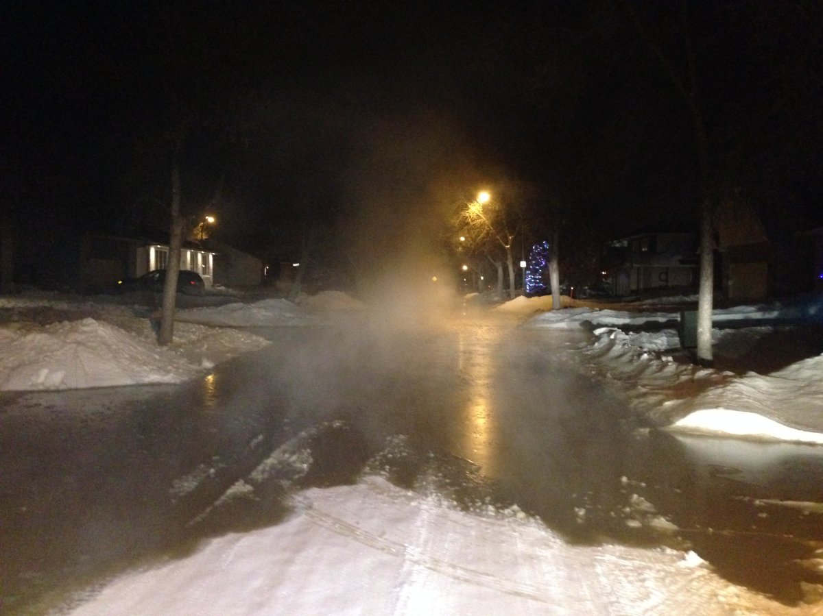 A watermain break flooded Brittany Drive on Sunday evening.