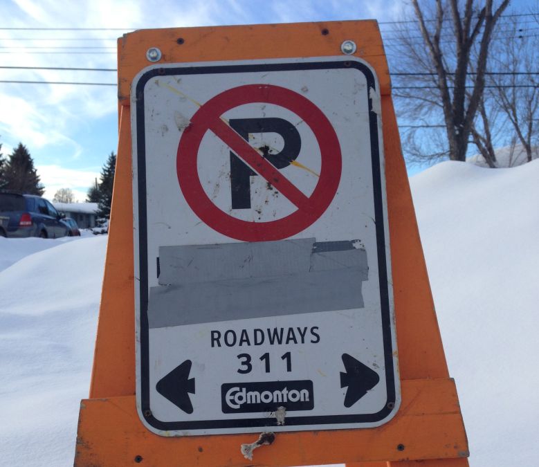 A targeted parking ban in south Edmonton, January 2014.