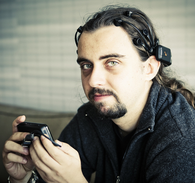 Smartphone EEG and software developer Arek Stopczynski (co-investigator) being tested for portable EEG diagnostics in Bhutan.