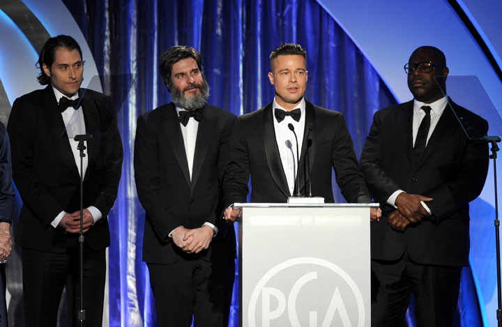 Producers Jeremy Kleiner, Anthony Katagas, Brad Pitt and director Steve McQueen at the Producers Guild Awards.