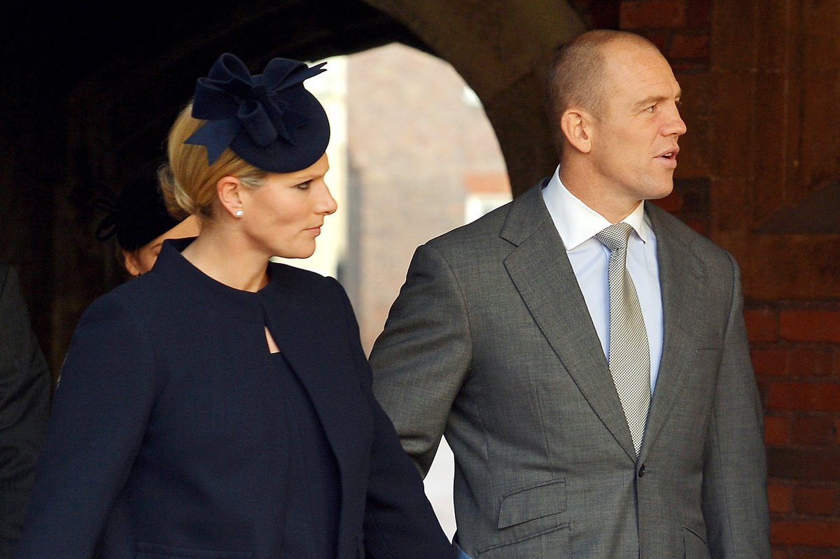 Zara Phillips, pregnant with her first child with rugby player and husband Mike Tindall (R) arrive at Chapel Royal in St James's Palace in central London for the Christening of Prince George of Cambridge. She gave birth to a daughter on January 17, 2014. 