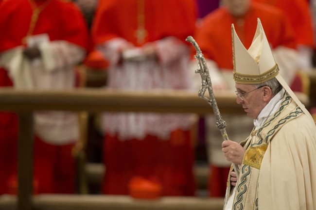 Pope Francis arrives to preside over a Vespers ceremony at Rome's St. Paul Basilica, at the Vatican, Saturday, Jan. 25, 2014. (AP Photo/Andrew Medichini).