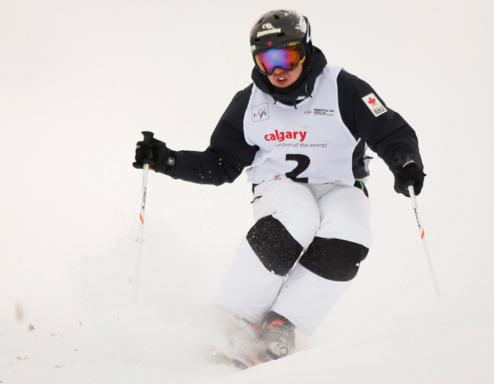 Canada's Alexandre Bilodeau competes during the men's World Cup freestyle moguls event in Calgary, Saturday, Jan. 4, 2014.