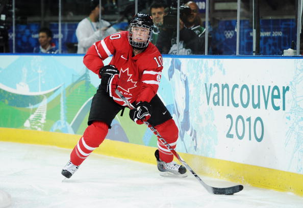 Gillian Apps #10 of Canada in action during the Women's preliminary game between Switzerland and Canada on day 4 of the Vancouver 2010 Winter Olympics at the UBC Thunderbird Arena on February 15, 2010 in Vancouver.