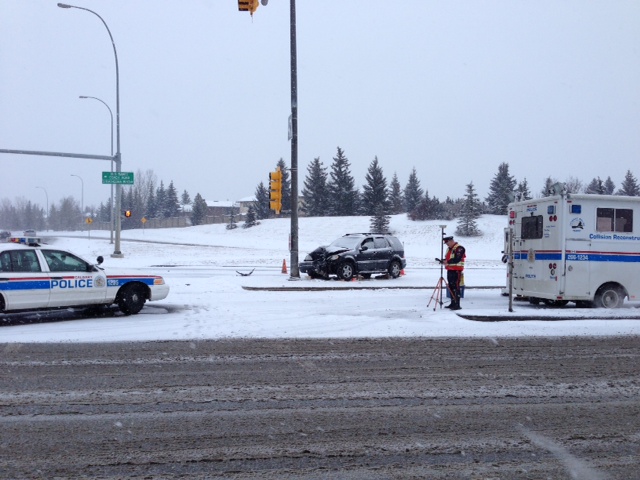 Two people were rushed to hospital after a crash on Bow Trail at Strathcona Blvd.