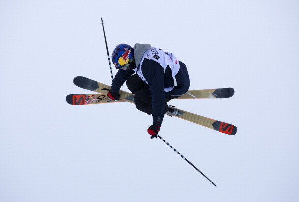 Noah Bowman of Canada flies through the air during the halfpipe finals at the FIS Freestyle Ski World Cup January 3, 2014 in Calgary.