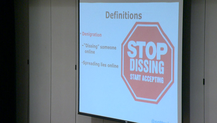 A cyberbullying expert who travels to schools around Saskatchewan, lectures students in Warman, Sask. on the issue.