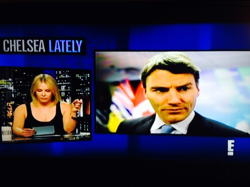 A photo of Mayor Gregor Robertson appeared on the Chelsea Lately show, but it was supposed to be the Sochi Mayor. Credit: Laura Little / Twitter.