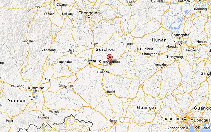 The Xinhua News Agency said the blast struck at 2:30 p.m. Monday (0630 GMT) outside the city of Kaili in the poor southern province of Guizhou. (Editor's note: Location of marker is approximate).