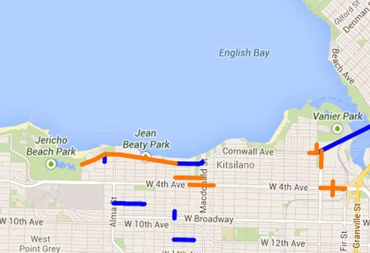 The new bike lane along Point Grey Road will connect Jericho Beach Park with the Burrard Bridge. 