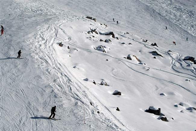 View taken Tuesday Jan. 7, 2014 of French Alps ski resort of Meribel, and the rocks between the slopes where former seven-time Formula One champion Michael Schumacher injured his head during a ski accident. 