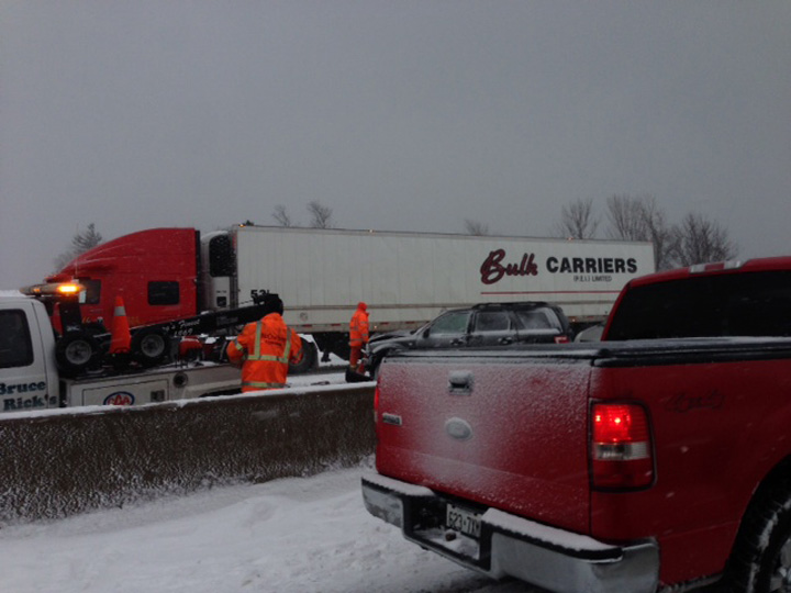 Multiple accidents have been reported on the eastbound 401 east of Cobourg due to whiteout conditions January 19, 2014.