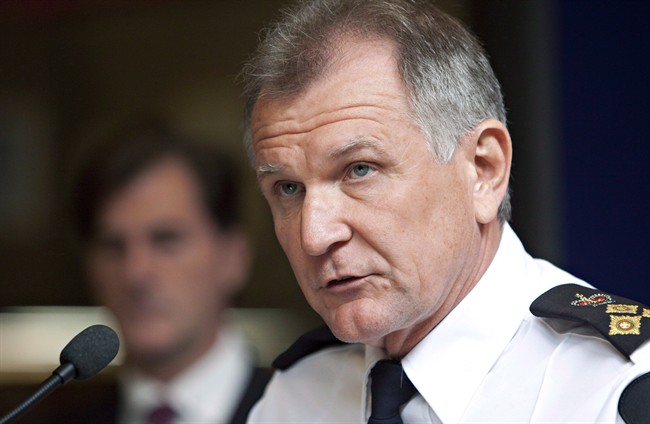 Edmonton Police Services Chief Rod Knecht speaks with the media in Edmonton, Alta., on Monday, June 18, 2012. 