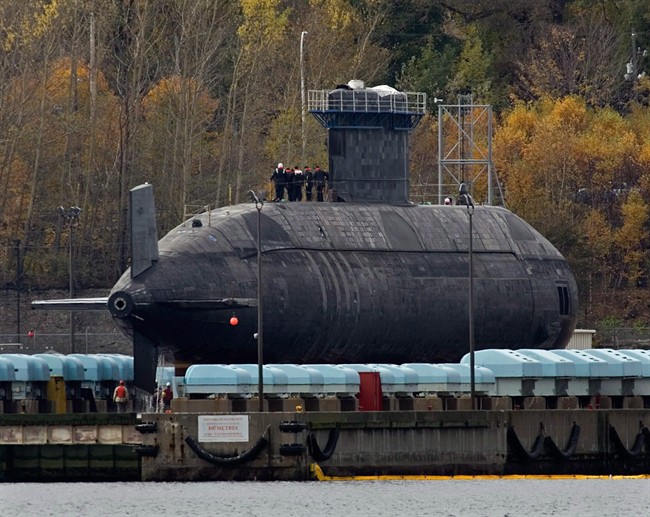 HMCS Chicoutimi rests on the syncrolift after being removed from the harbour in Halifax, N.S., Canada on Saturday, Nov. 5, 2006. A newly rebuilt HMCS Chicoutimi is set to rejoin the Canadian navy's submarine fleet, nearly 10 years after a deadly fire aboard the second-hand warship.