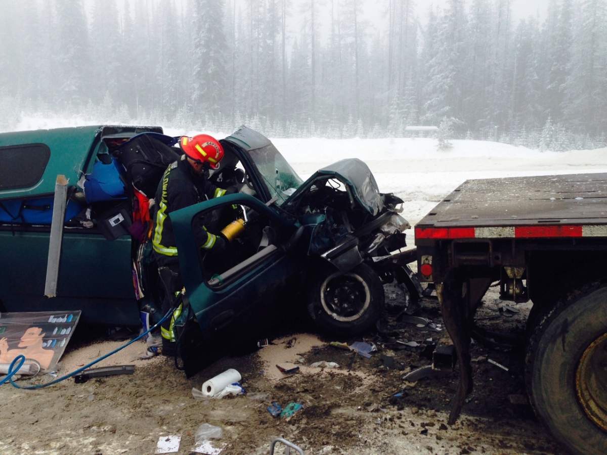 A woman was removed from the pick-up truck with the Jaws of Life. 