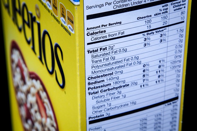 The nutrition facts label on the side of a cereal box is photographed in Washington, Thursday, Jan. 23, 2014.