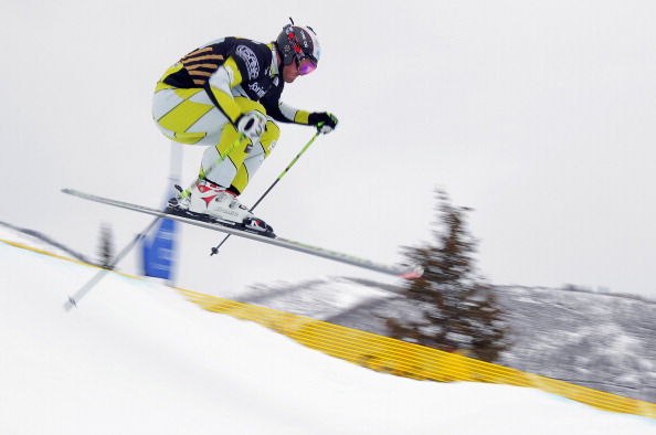 Chris Del Bosco of Canada descends the course during men's skiercross qualifiers at the Sprint U.S. Grand Prix at The Canyons Ski Resort on February 9, 2012 in Park City, Utah.