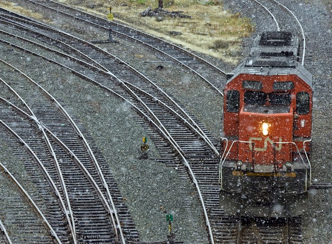 A CN Rail locomotive is moved onto a siding at the marine terminal in Halifax on Tuesday Dec. 1, 2009. THE CANADIAN PRESS/Andrew Vaughan.