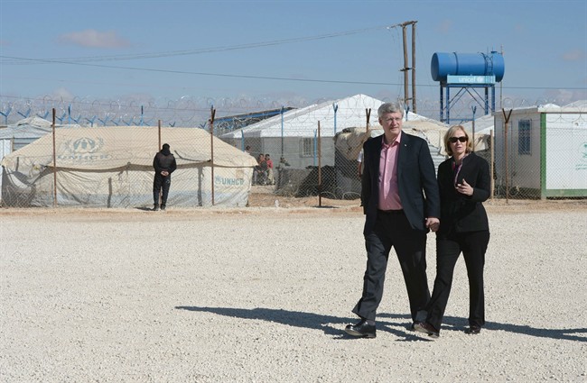 Prime Minister Stephen Harper and wife Laureen Harper visit Za'atri Refugee Camp in Jordan on Friday, January 24, 2014.