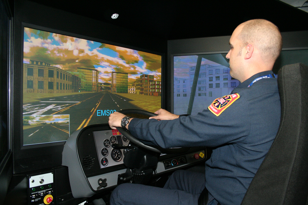 Halifax Fire is seeking a fire truck driving simulator.  The simulator shown is a MPRI FireSim™ built by  Texas A&M Engineering.