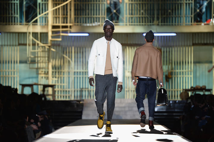 A model walks the runway during the Dsquared2 show as a part of Milan Fashion Week Menswear Autumn/Winter 2014 on January 14, 2014 in Milan, Italy. (Photo by Tullio M. Puglia/Getty Images)