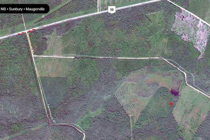 A map of the area where a small plane crashed near Fredericton.