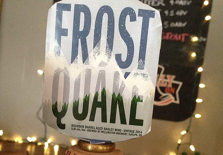 The tap handle of Wellington Brewery’s Frost Quake beer.