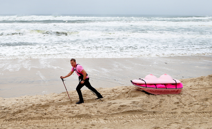 Geoff Wilson trains as he prepares to take his 'boob sled' trek in Antarctica in this file photo on Feb 22, 2013. 