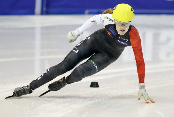 Jessica Gregg of Canada in action during the Women's 500m pre-preliminaries during day one of the Samsung ISU Short Track World Cup at the Palatazzoli on November 7, 2013 in Turin, Italy.