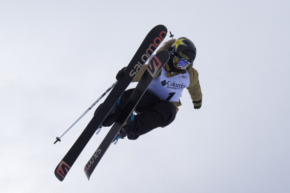 Megan Gunning of Canada flies through the air during the women's halfpipe finals at the FIS Freestyle Ski World Cup January 3, 2014 in Calgary.
