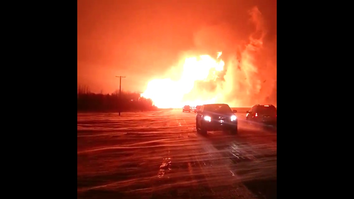 Still image of the Otterburne pipeline fire taken from video posted to Instagram by insurewithjt on Saturday January 25, 2014.