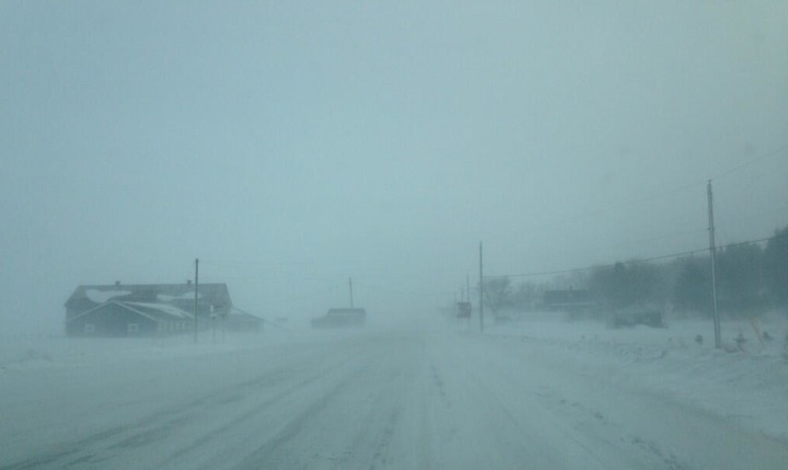 Weather conditions in L'Isle Verte, Que. along the highway into town on January 26, 2014.